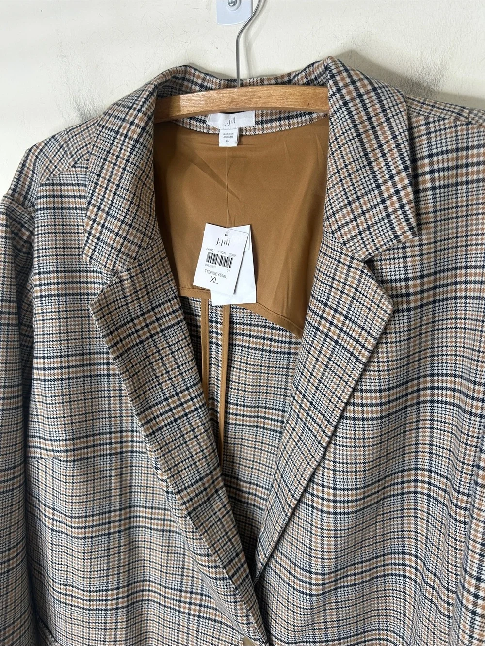 NWT J. JILL Brown Mendocino Houndstooth Plaid One Button Closure Blazer Size XL